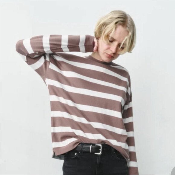 AYR | Brown The Early Mornings Tee Sundown Stripe in Shitake Size S - Picture 6 of 6